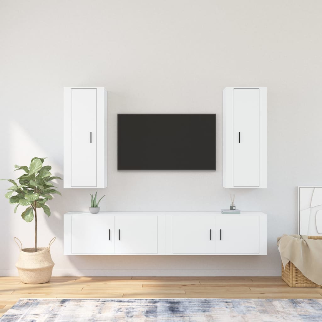 vidaXL 4-tlg. TV-Schrank-Set Weiß Holzwerkstoff