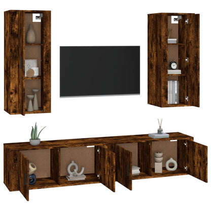 vidaXL 4-tlg. TV-Schrank-Set Räuchereiche Holzwerkstoff