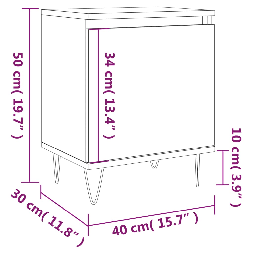 vidaXL Nachttische 2 Stk. Betongrau 40x30x50 cm Holzwerkstoff
