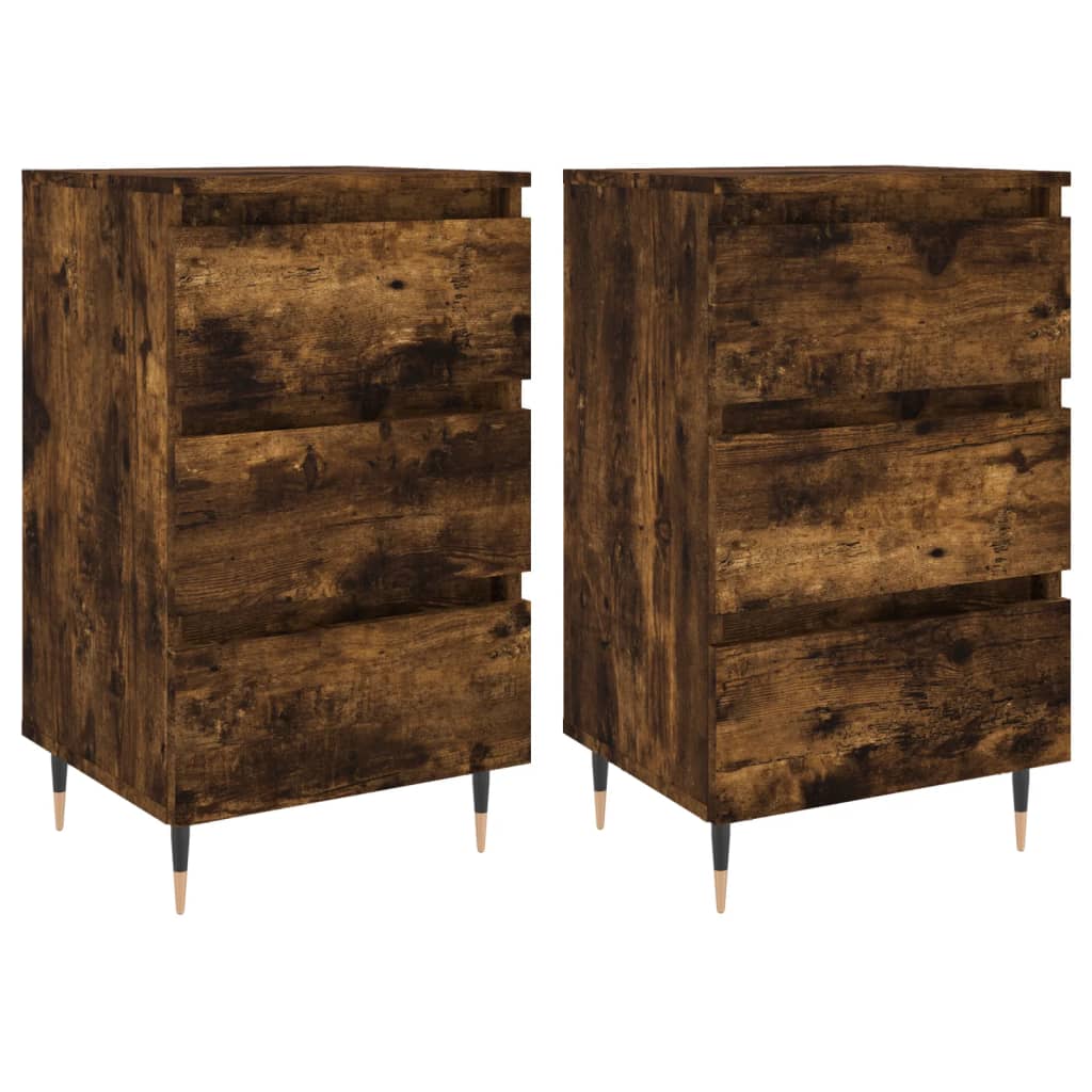 vidaXL Nachttische 2 Stk. Räuchereiche 40x35x69 cm Holzwerkstoff