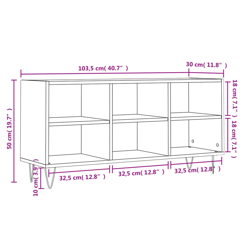 vidaXL Meuble TV chêne fumé 103,5x30x50 cm bois d'ingénierie