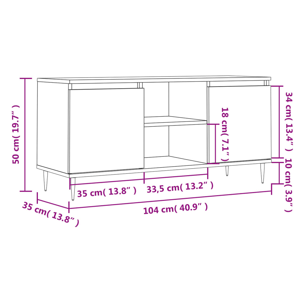 vidaXL Meuble TV chêne fumé 104x35x50 cm Aggloméré