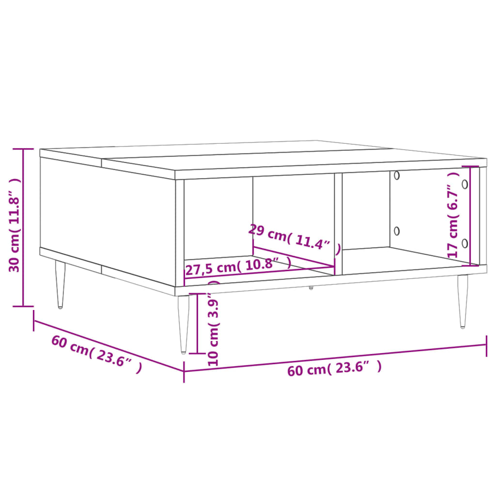 vidaXL Table basse brun aspect chêne 60x60x30 cm bois d'ingénierie
