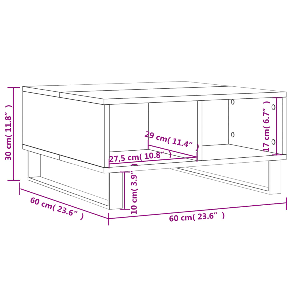 vidaXL Couchtisch Grau Sonoma 60x60x30 cm Holzwerkstoff