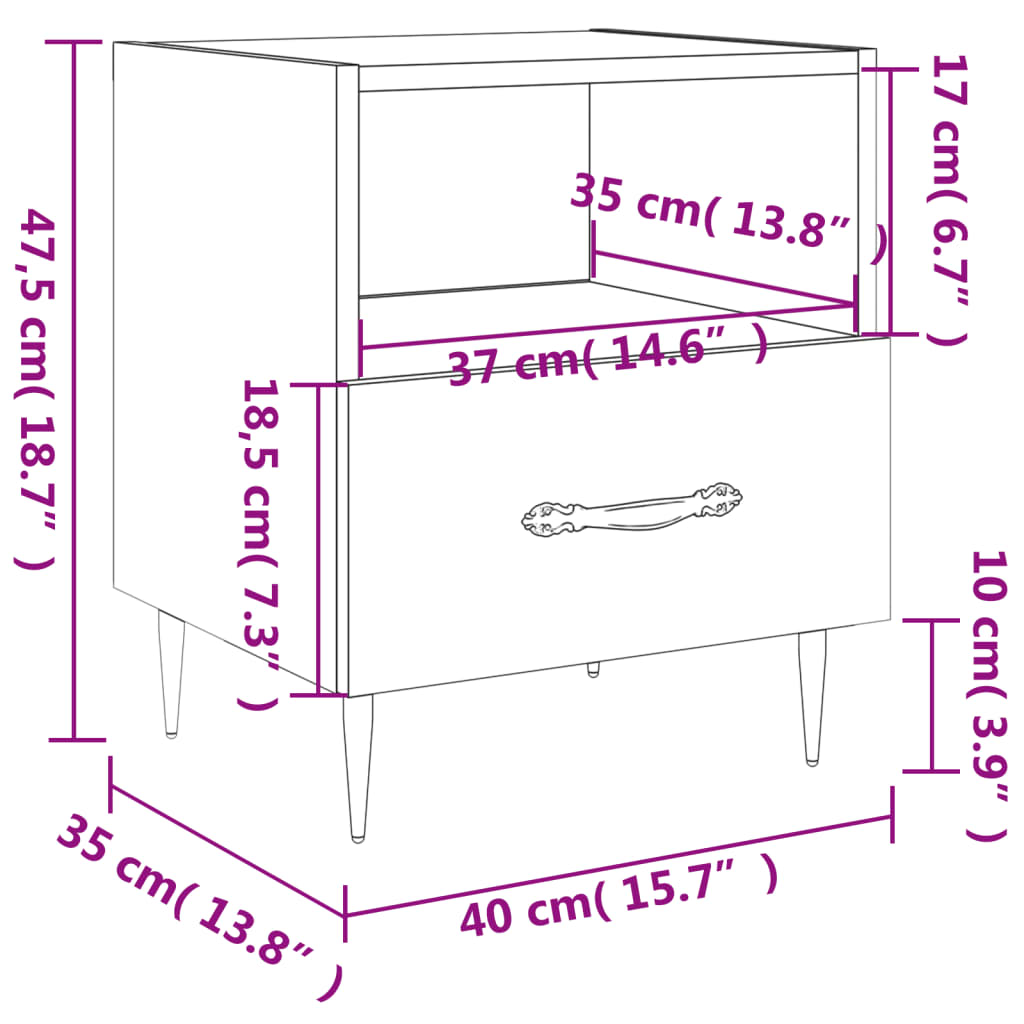 vidaXL Nachttisch Hochglanz-Weiß 40x35x47,5 cm Holzwerkstoff