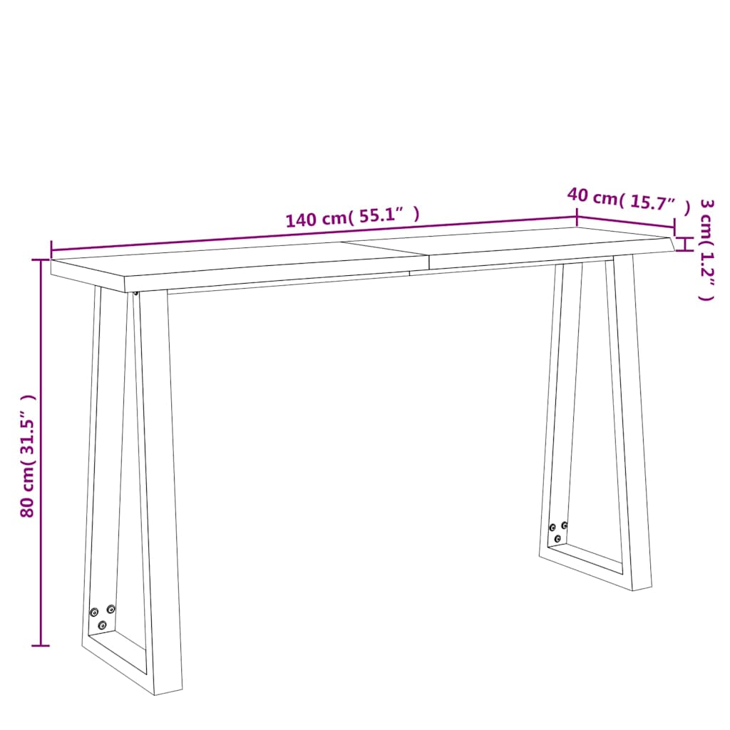 vidaXL Console en bois d'acacia massif bord vif 140x40x80 cm