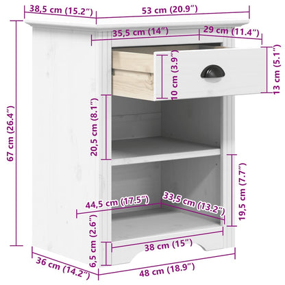 Nachttisch BODO Weiß 53x38,5x67 cm Massivholz Kiefer