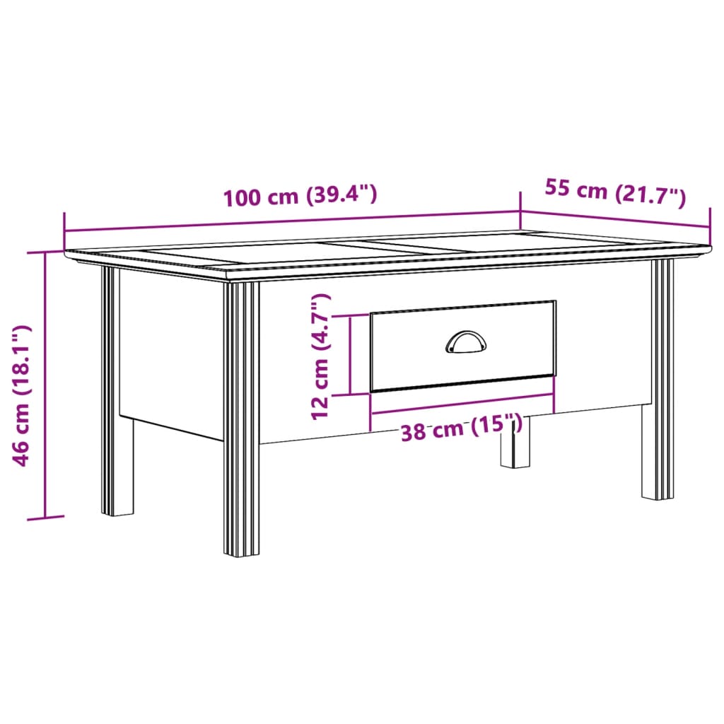 vidaXL Table basse BODO gris 100x55x46 cm en bois de pin massif