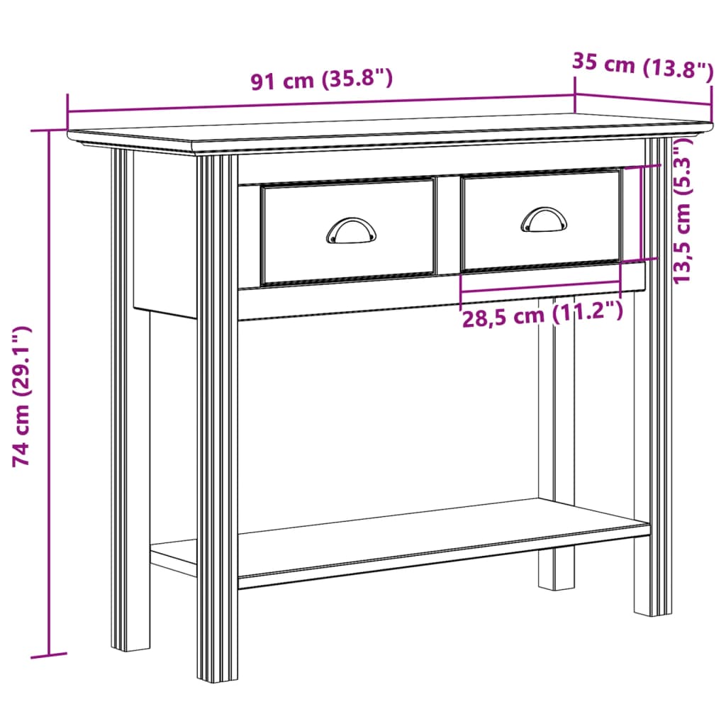 vidaXL Table console BODO marron 91x35x74 cm en pin massif