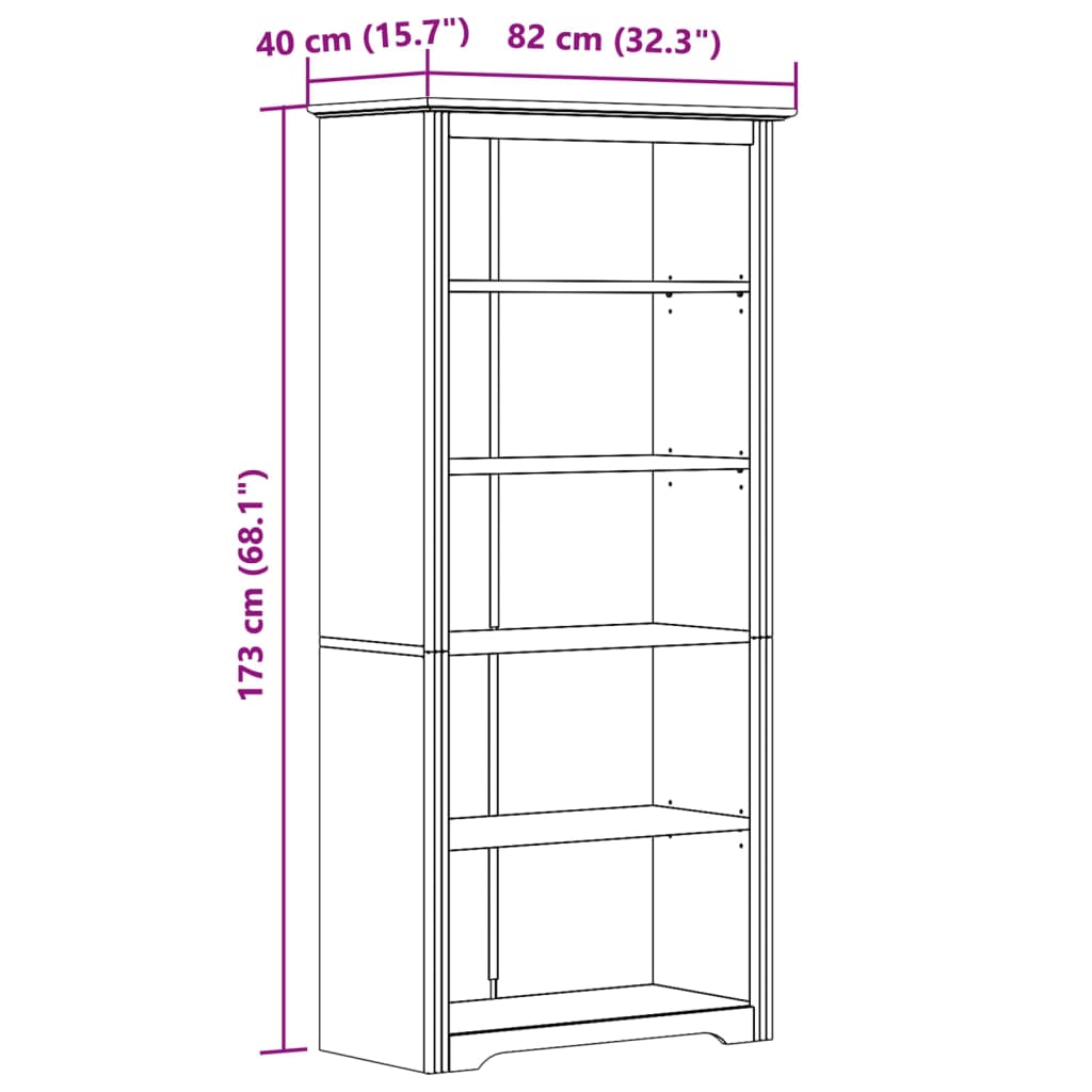 vidaXL Bücherregal 5 Fächer BODO Braun 82x40x173 cm Massivholz Kiefer