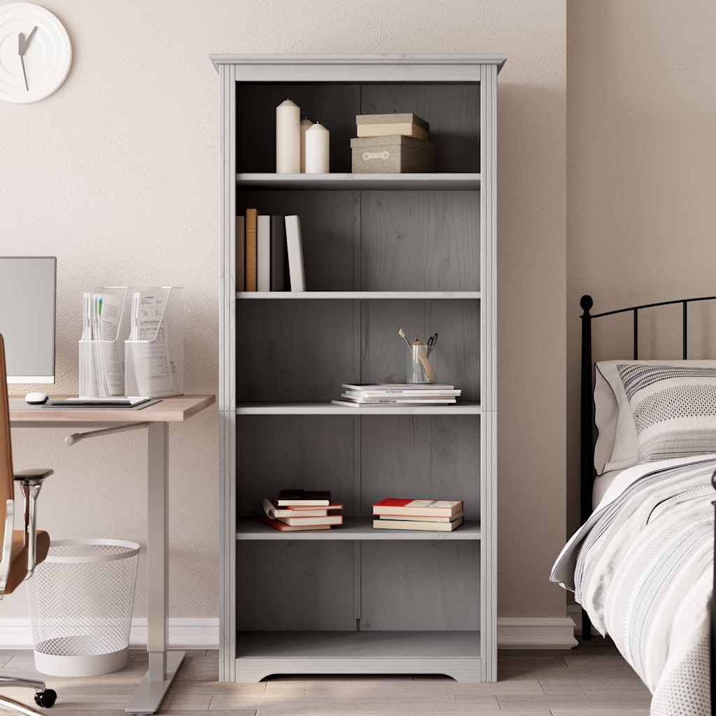 vidaXL Bücherregal 5 Fächer BODO Grau 82x40x173 cm Massivholz Kiefer