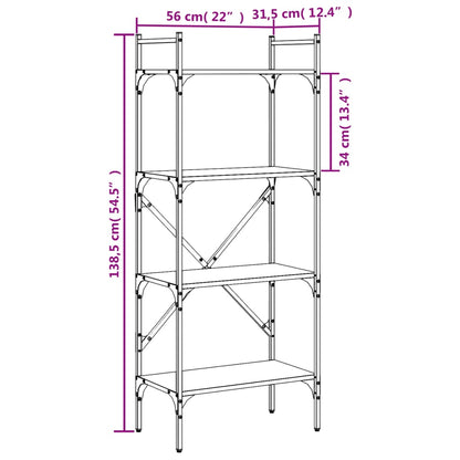 vidaXL Bücherregal 4 Fächer Grau Sonoma 56x31,5x138,5 cm Holzwerkstoff