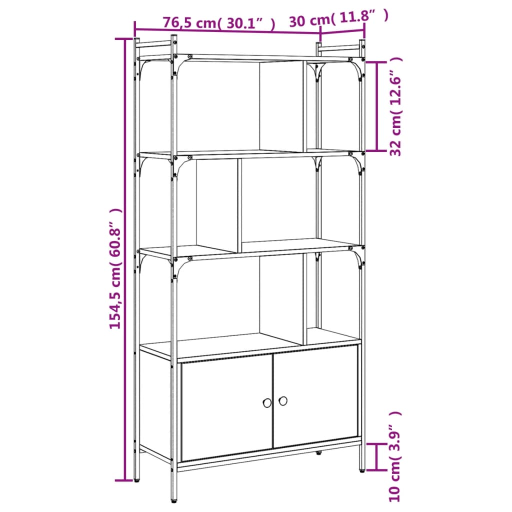 vidaXL Bibliothèque avec portes Noir 76,5x30x154,5 cm Bois d'ingénierie