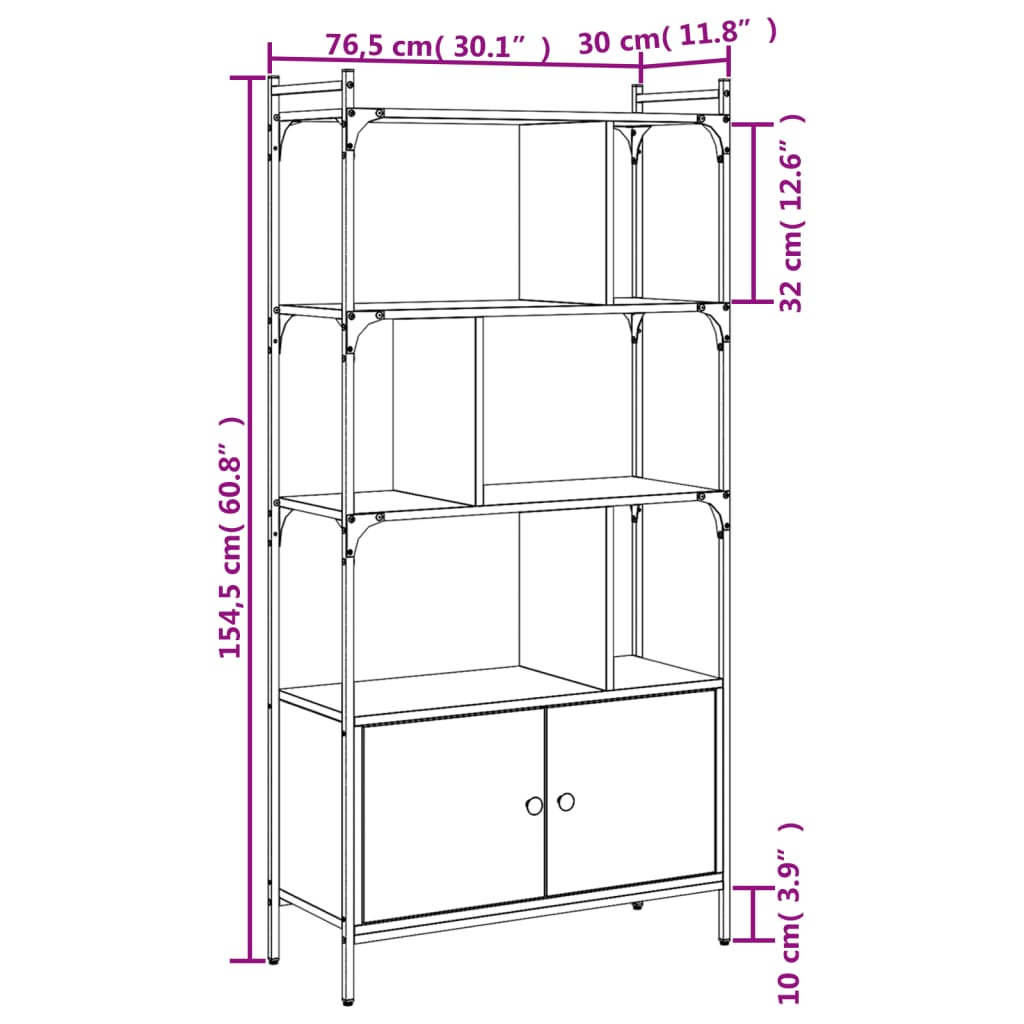 vidaXL Bücherregal mit Türen Grau Sonoma 76,5x30x154,5cm Holzwerkstoff