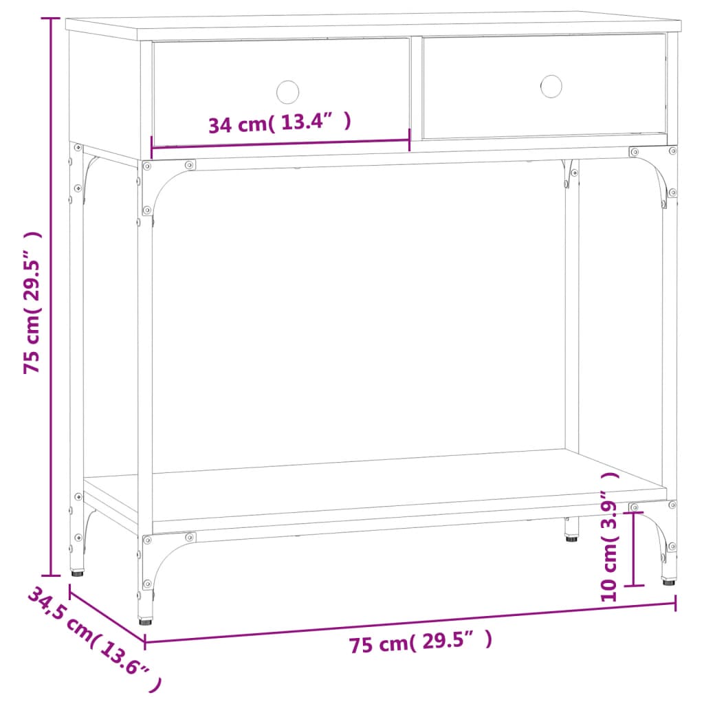 vidaXL Konsolentisch Grau Sonoma 75x34,5x75 cm Holzwerkstoff