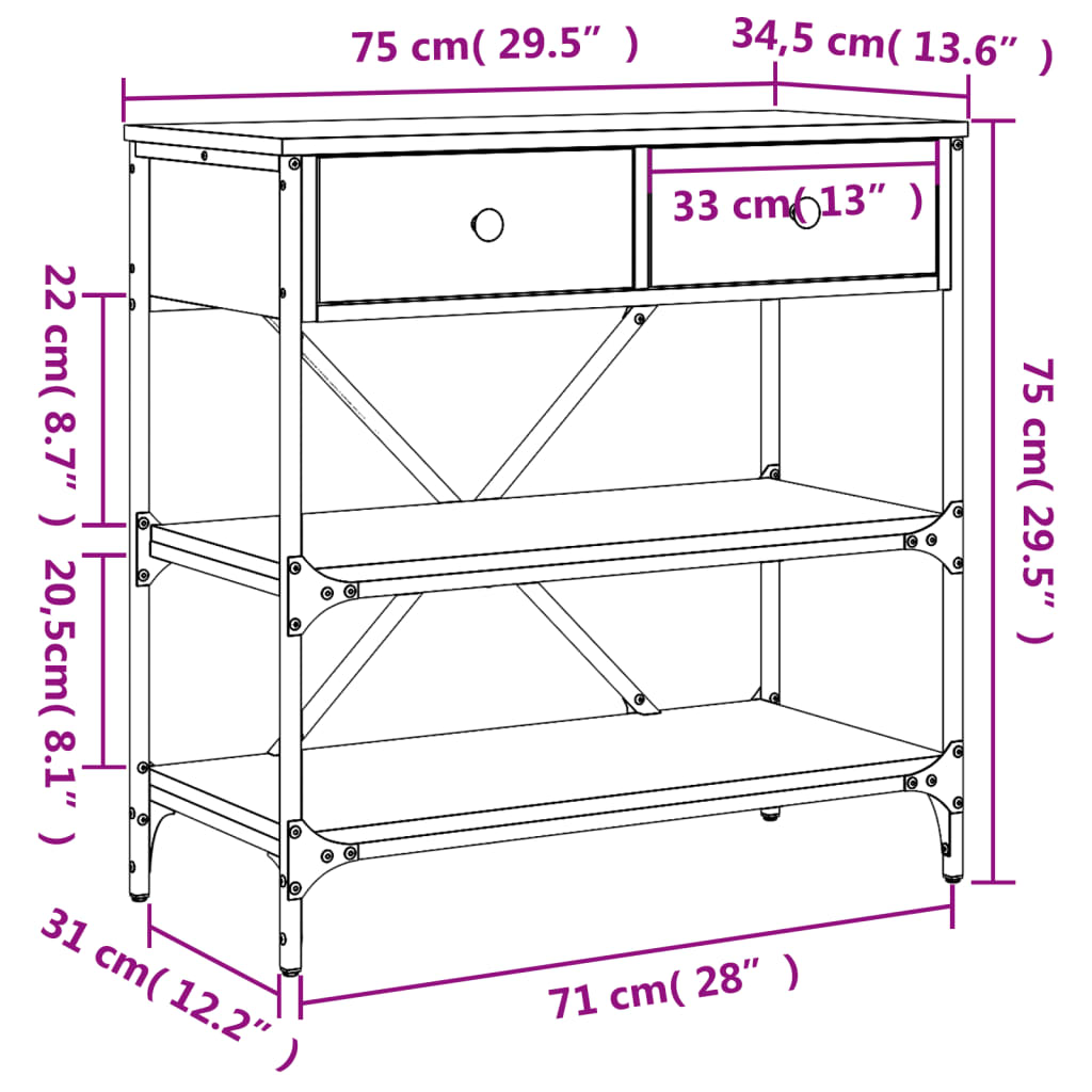 vidaXL Konsolentisch Schwarz 75x34,5x75 cm Holzwerkstoff