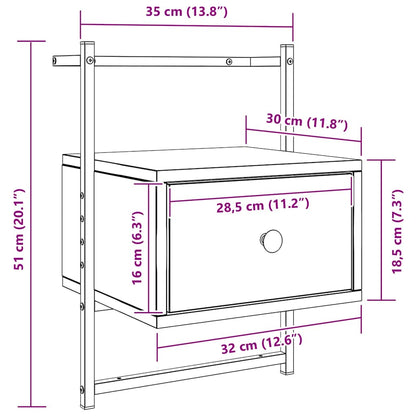 vidaXL Wand-Nachttische 2 Stk. Sonoma-Eiche 35x30x51 cm Holzwerkstoff