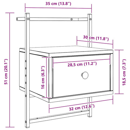 vidaXL Wand-Nachttisch Grau Sonoma 35x30x51 cm Holzwerkstoff