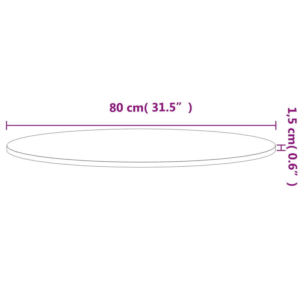 vidaXL Plateau de table Ø80x1,5 cm rond bois massif hêtre