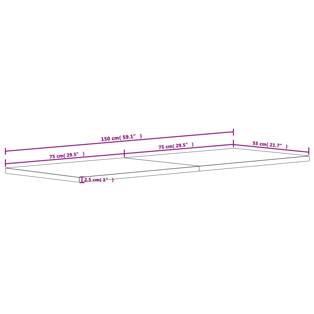 vidaXL Schreibtischplatte 150x55x2,5 cm Massivholz Buche