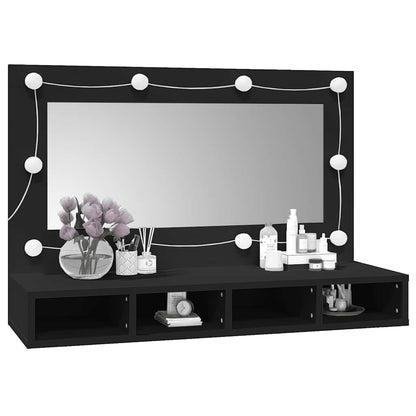 vidaXL Spiegelschrank mit LED Schwarz 90x31,5x62 cm
