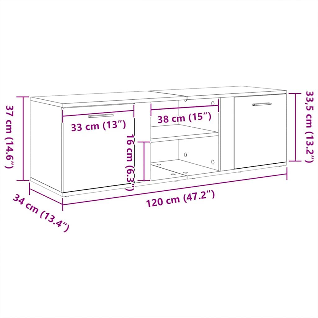 vidaXL TV-Schrank Räuchereiche 120x34x37 cm Holzwerkstoff