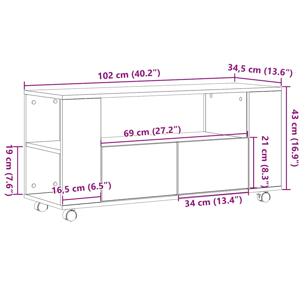 TV-Schrank Sonoma-Eiche 102x34,5x43 cm Holzwerkstoff