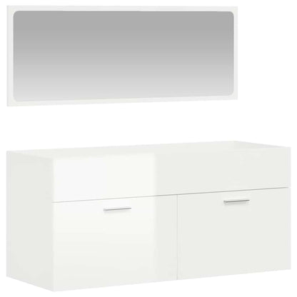 vidaXL Badschrank mit Spiegel Hochglanz-Weiß Holzwerkstoff