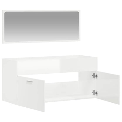 vidaXL Badschrank mit Spiegel Hochglanz-Weiß Holzwerkstoff