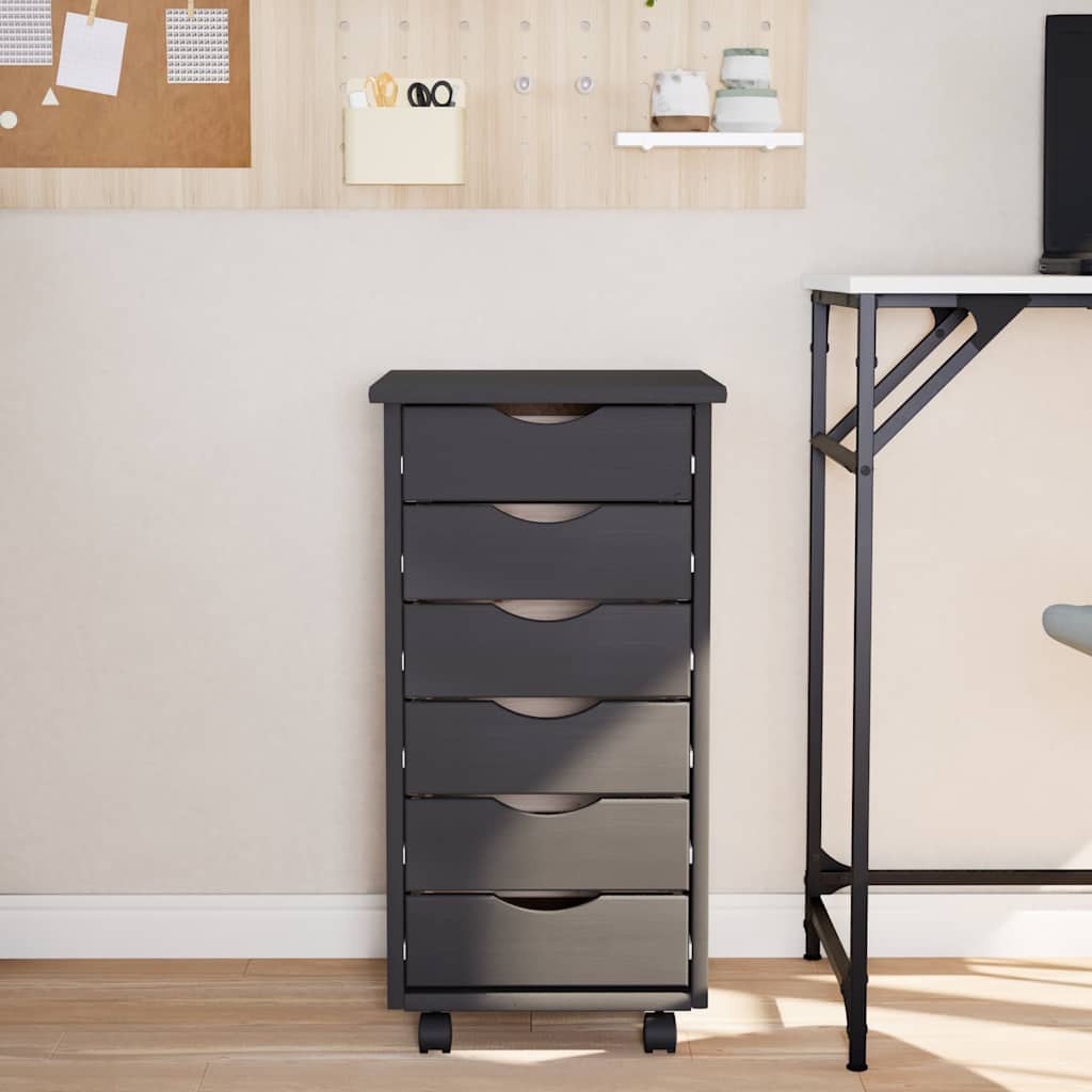 vidaXL Rollschrank mit Schubladen MOSS Grau Massivholz Kiefer