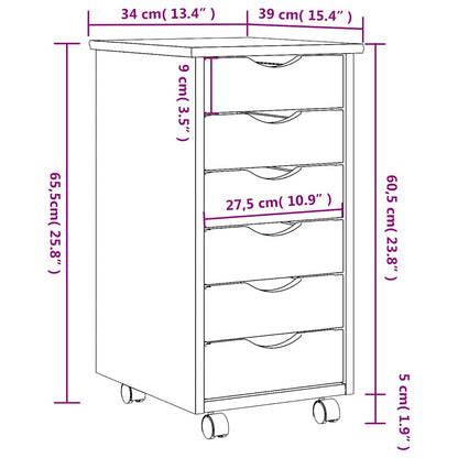 vidaXL Rollschrank mit Schubladen MOSS Grau Massivholz Kiefer