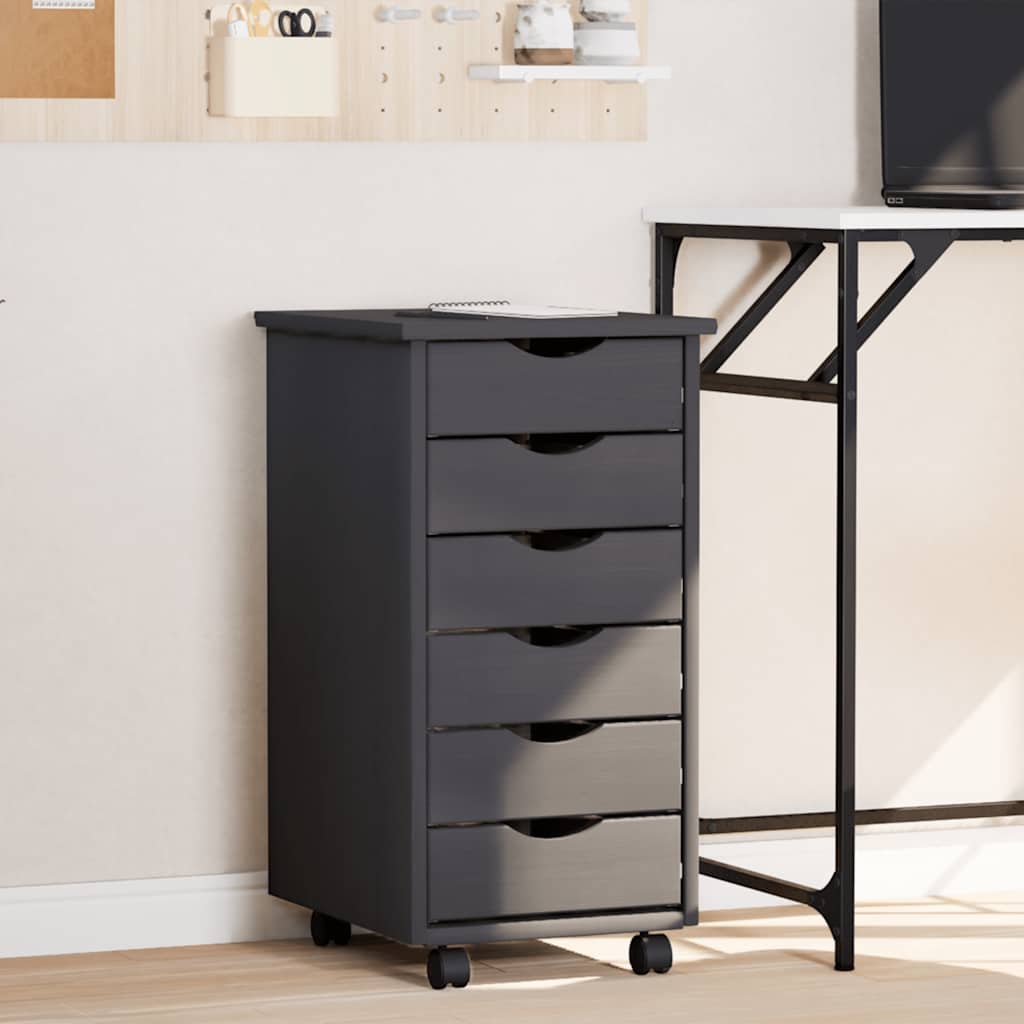 vidaXL Rollschrank mit Schubladen MOSS Grau Massivholz Kiefer