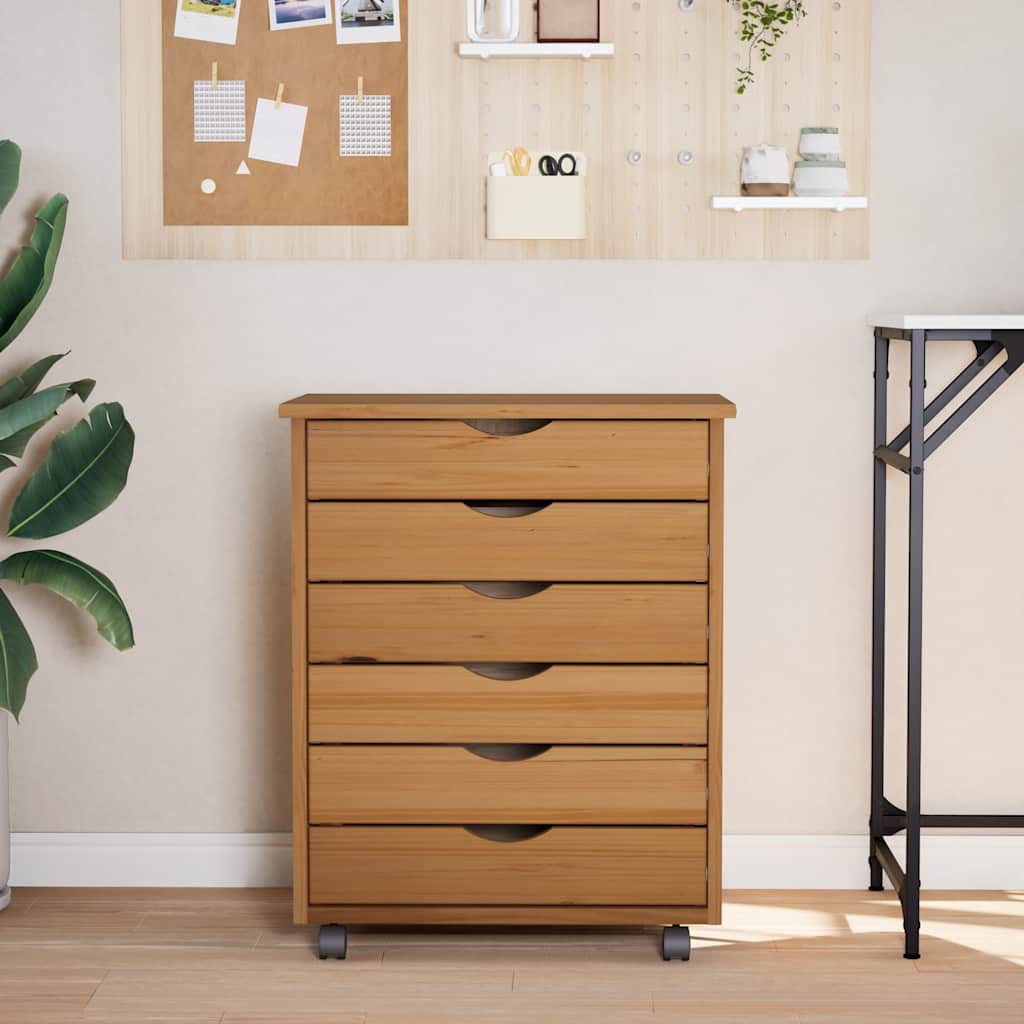 vidaXL Rollschrank mit Schubladen MOSS Honigbraun Massivholz Kiefer