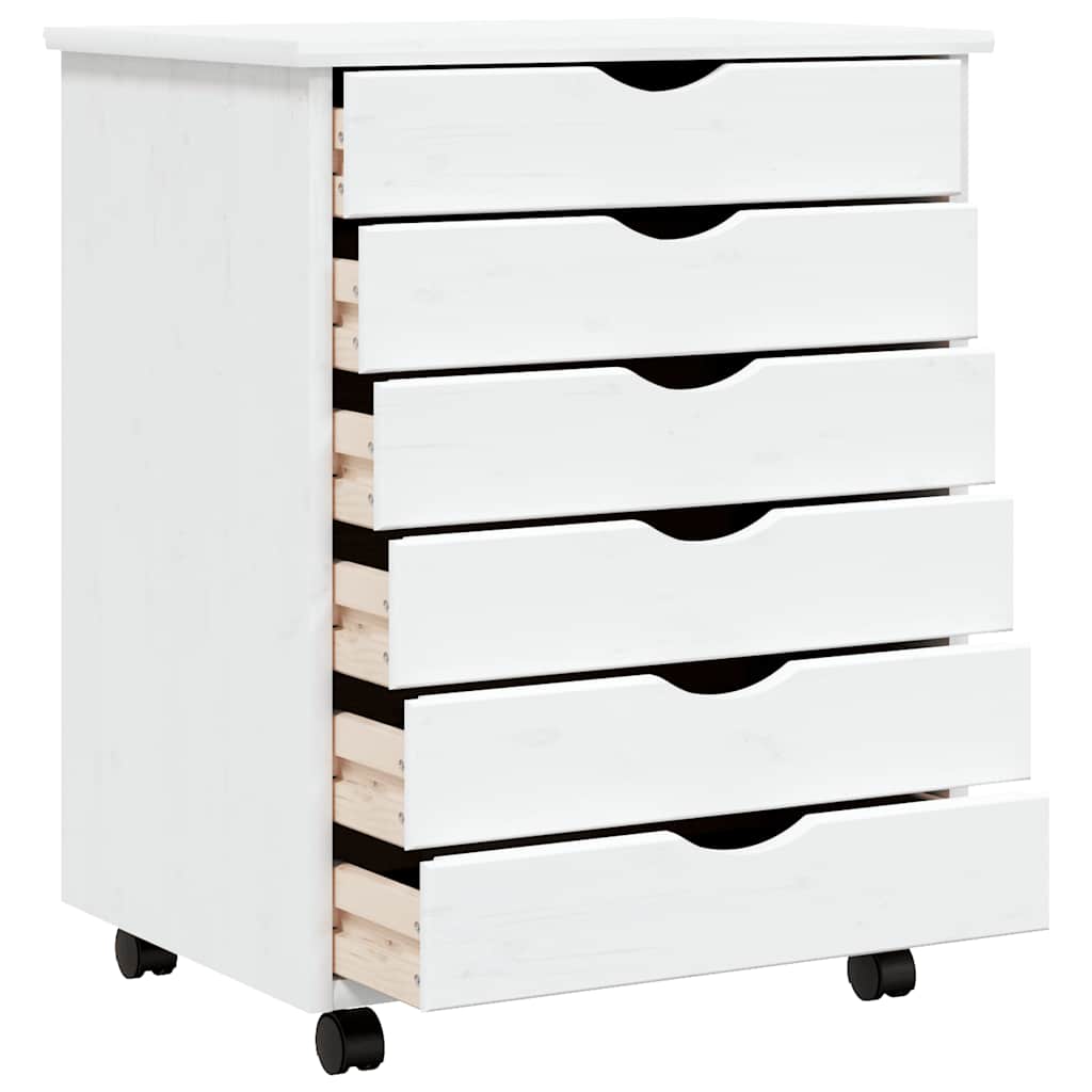 vidaXL Commode roulante à tiroirs MOSS Blanc Pin massif