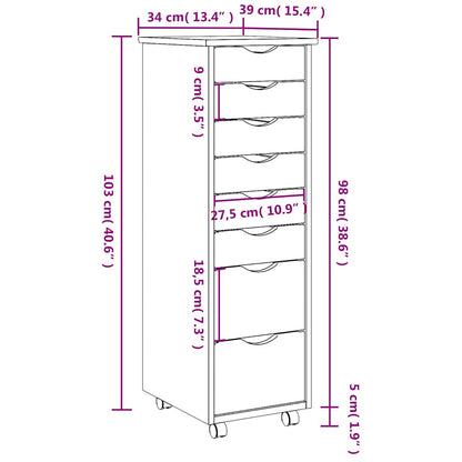 vidaXL Meuble de rangement à roulettes avec tiroirs MOSS Marron Miel Bois de pin massif
