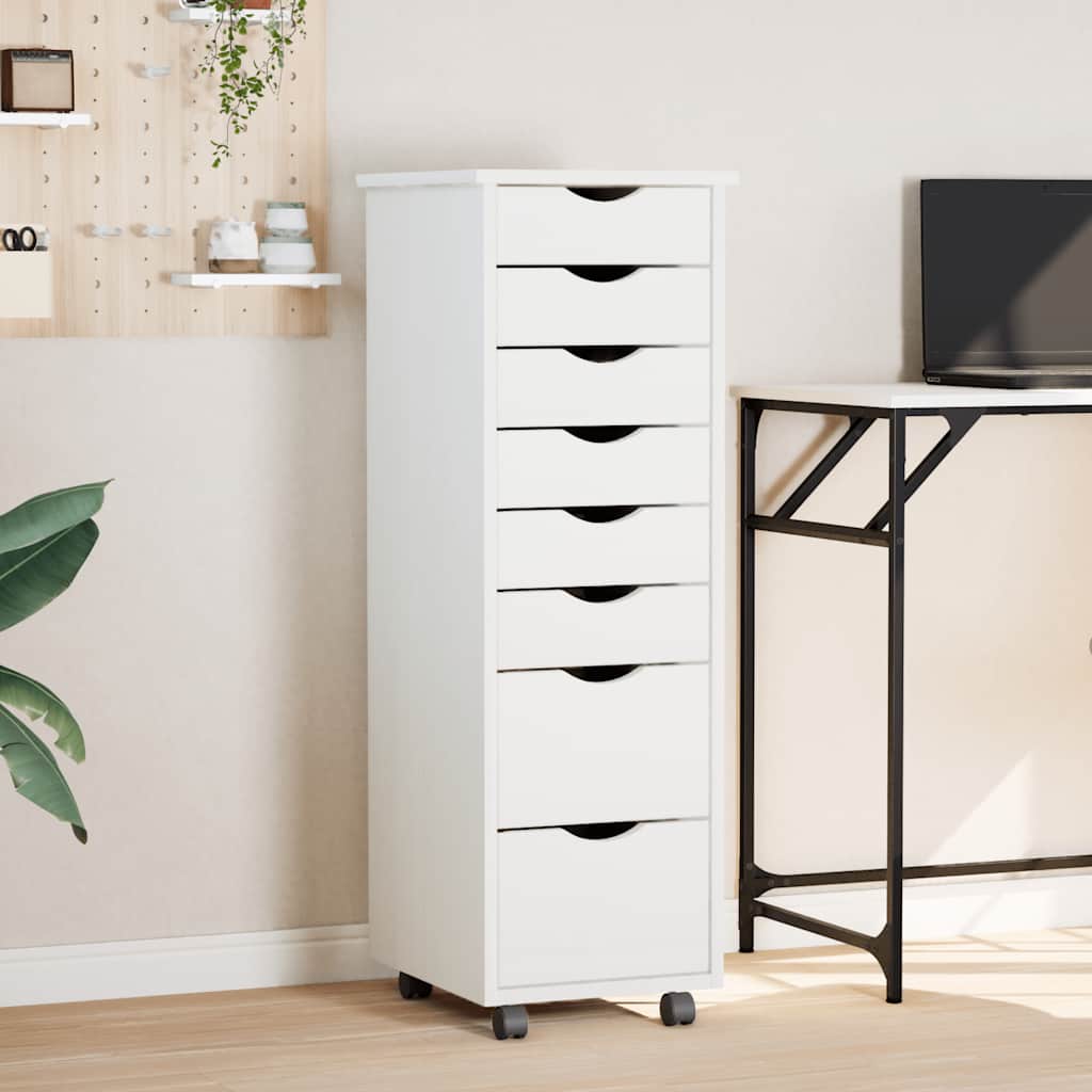 vidaXL Commode roulante à tiroirs MOSS Blanc Pin massif