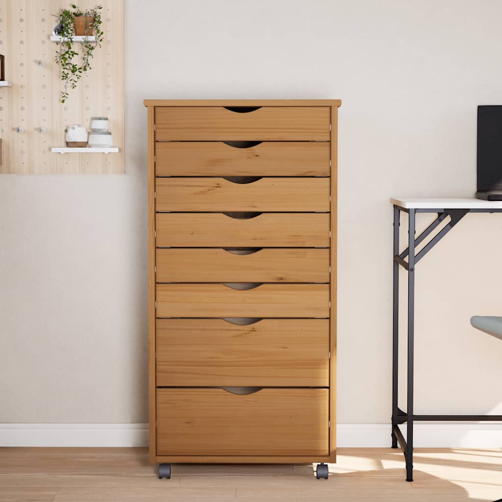 vidaXL Meuble de rangement à roulettes avec tiroirs MOSS Marron Miel Bois de pin massif