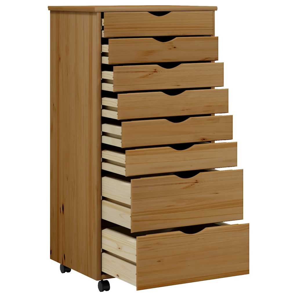 vidaXL Meuble de rangement à roulettes avec tiroirs MOSS Marron Miel Bois de pin massif