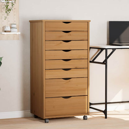 vidaXL Meuble de rangement à roulettes avec tiroirs MOSS Marron Miel Bois de pin massif