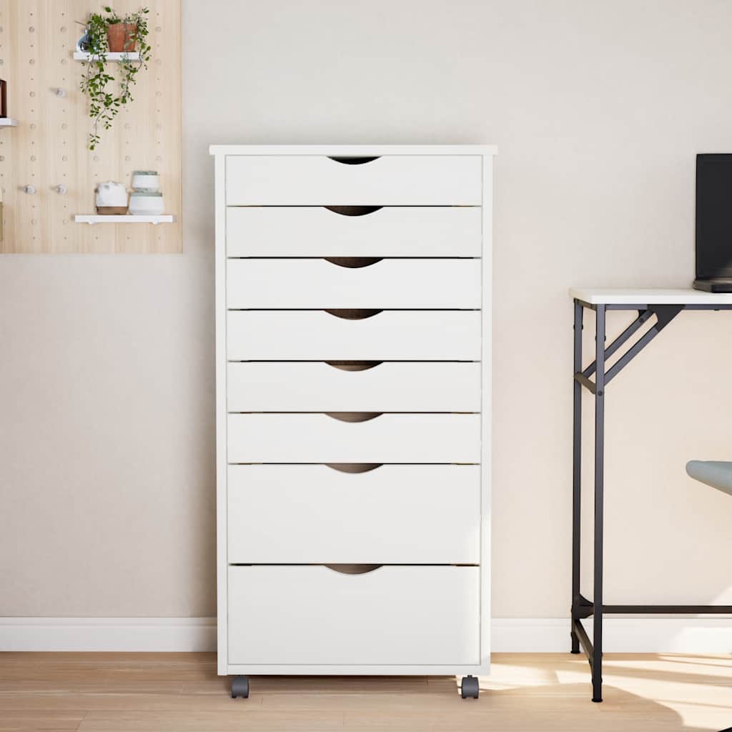 vidaXL Commode roulante à tiroirs MOSS Blanc Pin massif