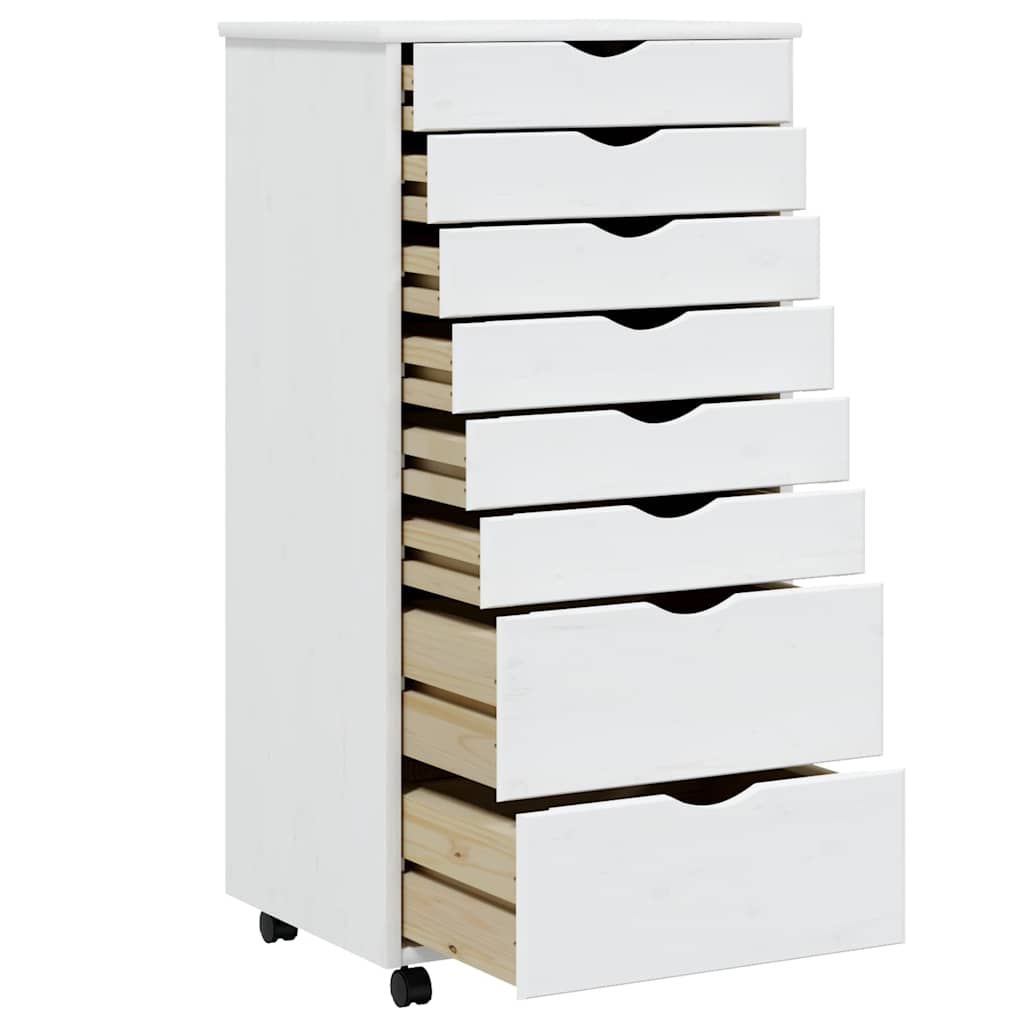 vidaXL Commode roulante à tiroirs MOSS Blanc Pin massif