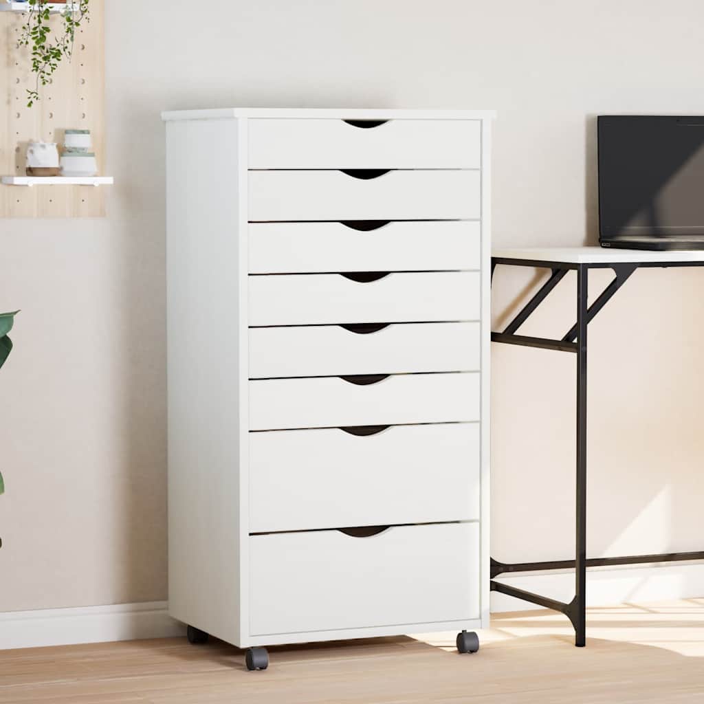 vidaXL Commode roulante à tiroirs MOSS Blanc Pin massif