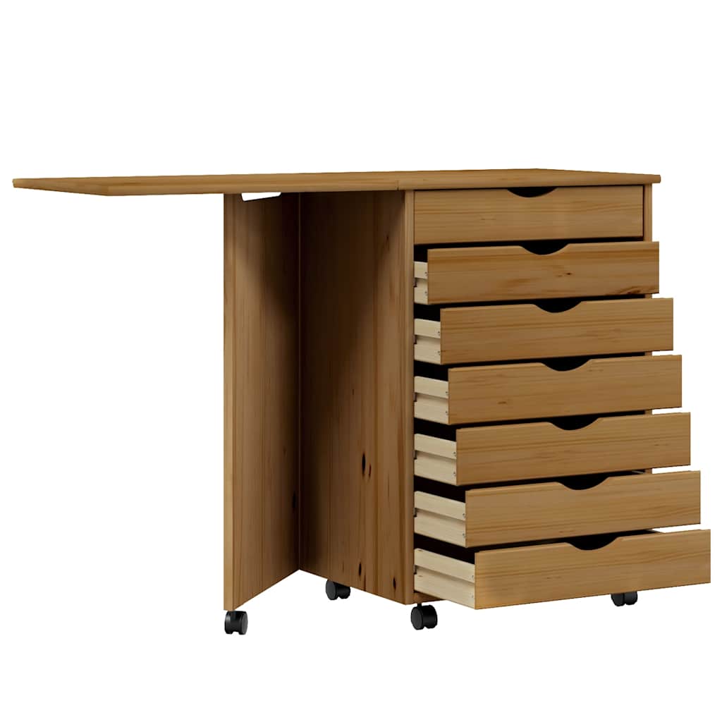 vidaXL Meuble à roulettes avec bureau MOSS marron miel pin massif
