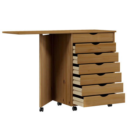 vidaXL Meuble à roulettes avec bureau MOSS marron miel pin massif