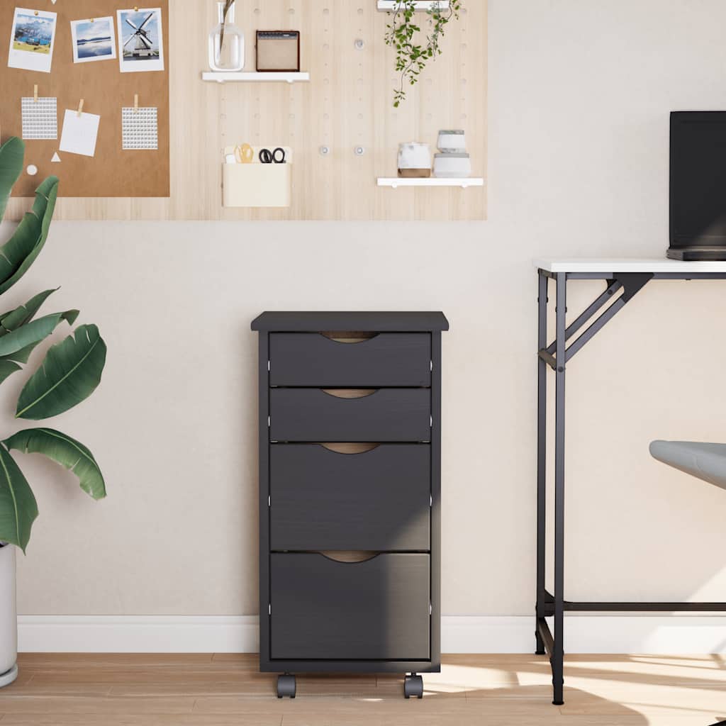 vidaXL Rollschrank mit Schubladen MOSS Grau Massivholz Kiefer