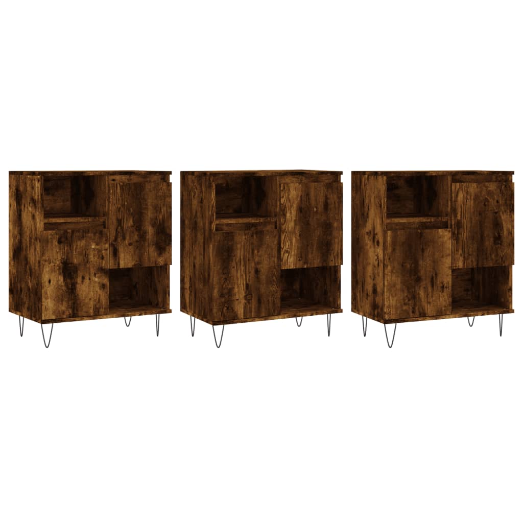 vidaXL Sideboards 3 Stk. Räuchereiche Holzwerkstoff