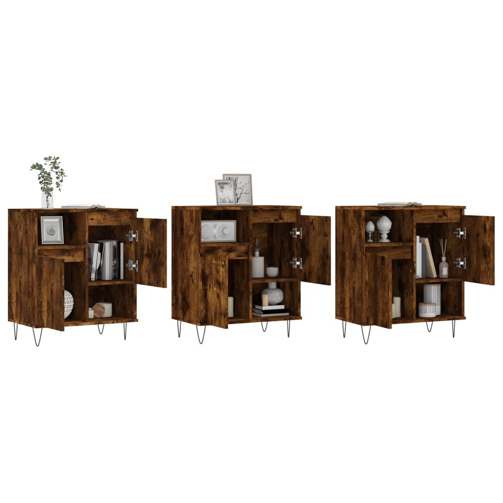 vidaXL Sideboards 3 Stk. Räuchereiche Holzwerkstoff