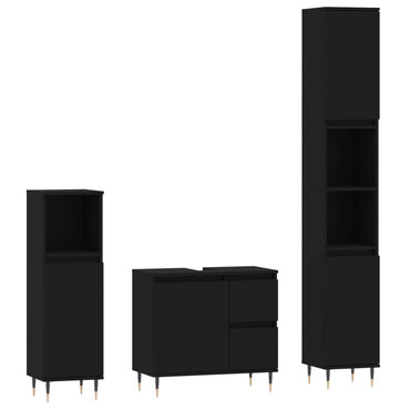 vidaXL 3-tlg. Badmöbel-Set Schwarz Holzwerkstoff