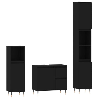 vidaXL 3-tlg. Badmöbel-Set Schwarz Holzwerkstoff