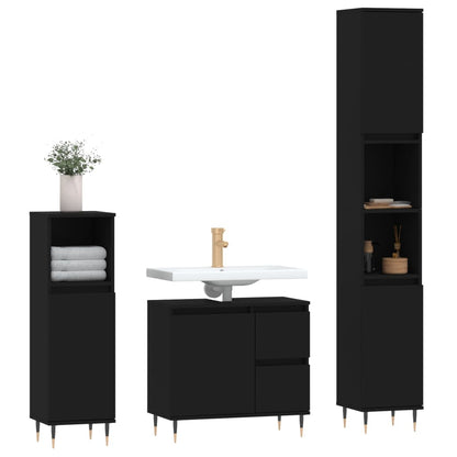 vidaXL 3-tlg. Badmöbel-Set Schwarz Holzwerkstoff